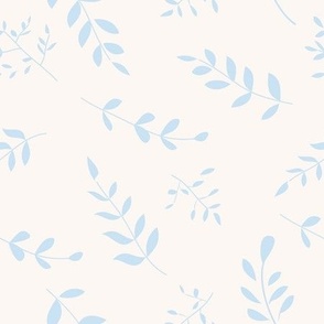Hand-Drawn Leaves Baby Blue on Warm Off White 9in x 9in
