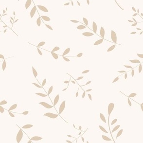 Hand-Drawn Leaves Beige on Warm Off White 9in x 9in