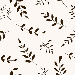 Hand-Drawn Leaves Coffee on Warm Off White 9in x 9in