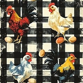 Chickens on Plaid 1