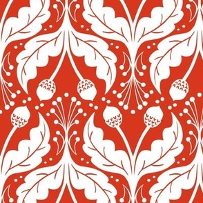 MEDIUM Hand-drawn Textured Organic Acorns and Leaves Red and White