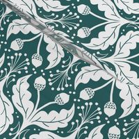 MEDIUM Hand-drawn Textured Organic Acorns and Leaves Green and White