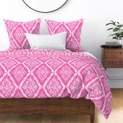 Scribbled Diamond Ikat  -  hibiscus hot pink and white