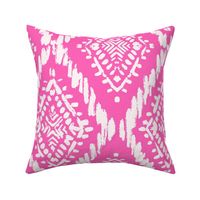 Scribbled Diamond Ikat  -  hibiscus hot pink and white