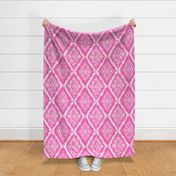 Scribbled Diamond Ikat  -  hibiscus hot pink and white