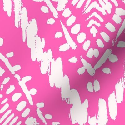 Scribbled Diamond Ikat  -  hibiscus hot pink and white