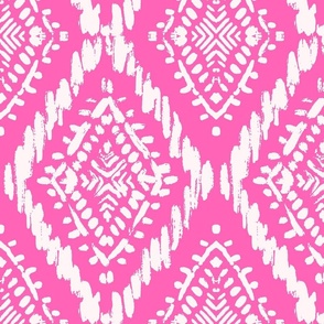 Scribbled Diamond Ikat  -  hibiscus hot pink and white