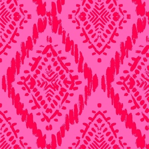 Scribbled Diamond Ikat - Hot Pink and Red