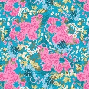 Pink and Turquoise Busy Floral (Small Scale)(5.25"/6")