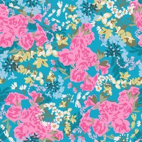 Pink and Turquoise Busy Floral (Jumbo)(24")