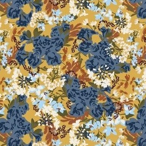 Gold and Blue Busy Floral  (Small Scale)(5.25"/6")