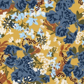 Gold and Blue Busy Floral (Jumbo)(24")