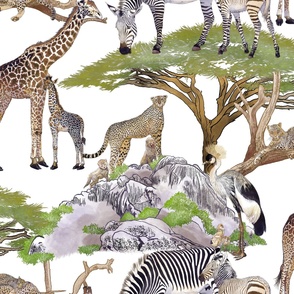 The Serengeti Collection - Wildlife Families -  Watercolor & Line Art on White (Large Format)