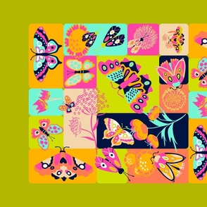 Blocked Out Butterflies-Vibrant Spring Palette-Print these on Linen Cotton Canvas or 54" fabric to keep the design integrity