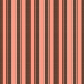 Medium scale wide modern vertical ticking stripe in peach pink and dark brown.