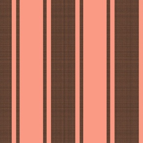 large scale wide modern vertical ticking stripe peach pink and dark brown.