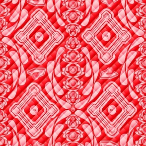 Baseball Damask Acorn, Red, Quilted Effect, MED SCALE, 4800, v12—baseball, baseball, baseball, field, diamond, ball, game, home run, man cave, sophisticated, geometric, symmetrical, wallpaper, bedding, blanket, baby boy, nursery, kids, sheets, sports, at