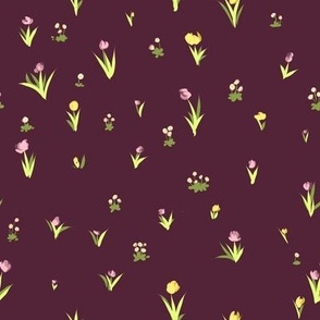 Tiny Tulips on Mixed Berry Purple Background