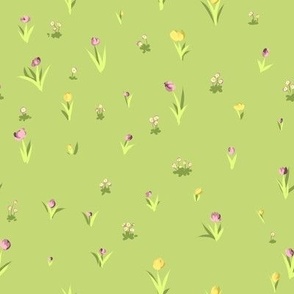 Tiny Tulips on Lush Light Green Background