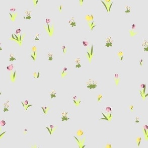 Tiny Tulips on Light Grey Background