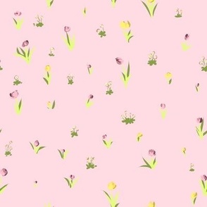 Tiny Tulips on Soft Pink Background