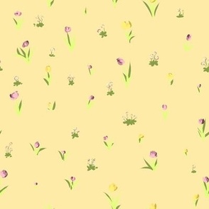 Tiny Tulips on Soft Yellow Background