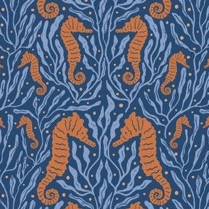 Block print aquatic sea horses and sea plants