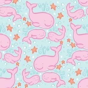 Playful Pink Whales in the Sea