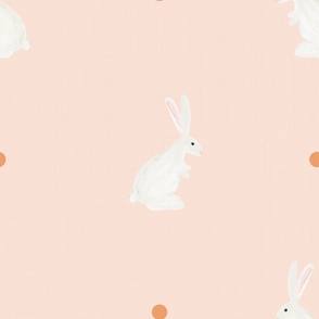 (L) Minimalist Boho Gouache Rabbit with Look of Linen Texture in Blush Pink