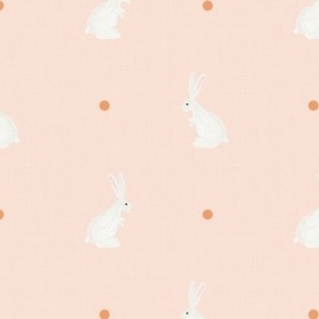 (S) Minimalist Boho Gouache Rabbit with Look of Linen Texture in Blush Pink