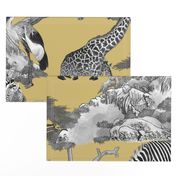 The Serengeti Collection - Wildlife Families -  Toile Design in Pen & Ink + Watercolor Style on Dijon (Large Format)