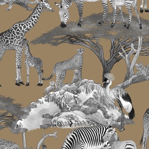 The Serengeti Collection - Wildlife Families -  Toile Design in Pen & Ink + Watercolor Style on Earth (Large Format)