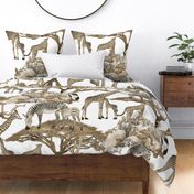 The Serengeti Collection - Wildlife Families -  Dark Earth (Brown) Art Toile on White (Large Format)