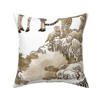 The Serengeti Collection - Wildlife Families -  Dark Earth (Brown) Art Toile on White (Large Format)