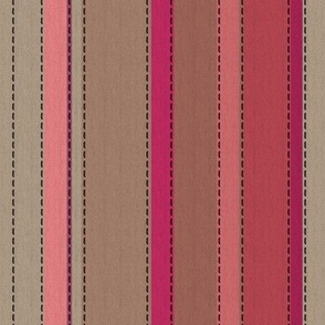 Faux Woven and Stitched Stripes Pink and Cream