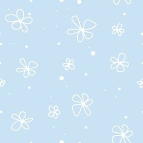Hand-Drawn White Flowers on Baby Blue 6in x 6in