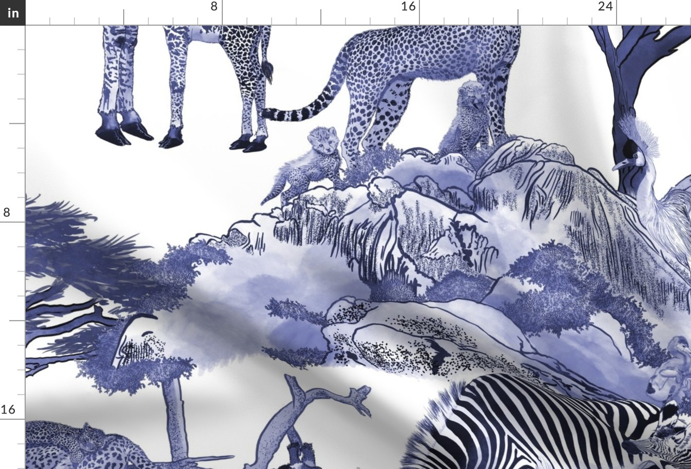 The Serengeti Collection - Wildlife Families -  Dark Blue Art Toile on White (Large Format)