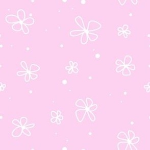 Hand-Drawn White Flowers on Baby Pink 6.00in x 6.00in