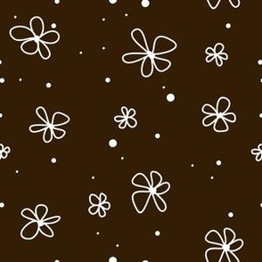 Hand-Drawn White Flowers on Coffee Brown 6.00in x 6.00in