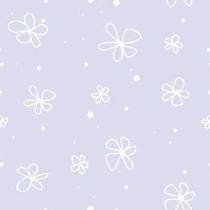 Hand-Drawn White Flowers on Duck Egg Blue 6in x 6in