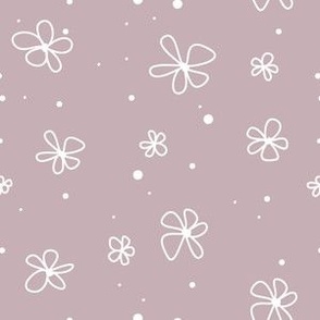 Hand-Drawn White Flowers on Lilac 6.00in x 6.00in