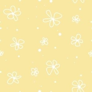 Hand-Drawn White Flowers on Soft Yellow 6in x 6in