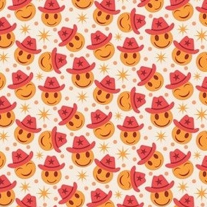 Orange Smile faces with  red Cowboy Hats - Extra small 