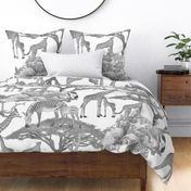 The Serengeti Collection - Wildlife Families -  Grey Art Toile on White (Large Format)