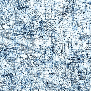 modern abstract 1 toile sketch shapes symbols  brush stroke map blue and white