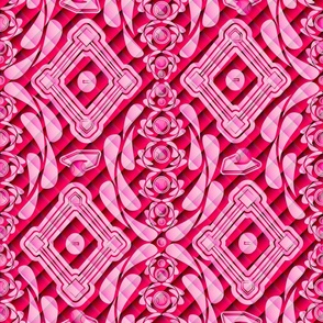  Baseball Damask Acorn, Pink, Quilted Effect, MED SCALE, 4800, v02—softball, field, diamond, ball, game, home run, man cave, sophisticated, geometric, symmetrical, wallpaper, bedding, blanket, baby boy, nursery, kids, sheets, sports, athlete, player, fiel