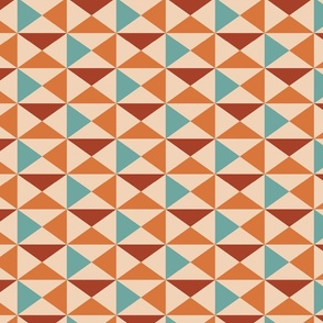 Retro geometric triangle design kitsch in rust, teal, orange and beige (small)
