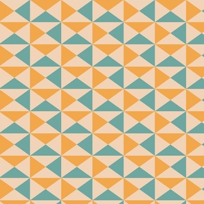 Retro geometric triangle design kitsch in mustard, teal and beige (small)