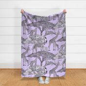 The Serengeti Collection - Wildlife Families - Grey Art Toile on Lilac (Large Format)
