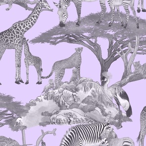 The Serengeti Collection - Wildlife Families - Grey Art Toile on Lilac (Large Format)